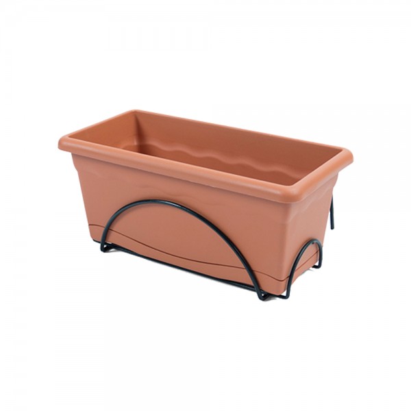 Jardinera con plato integrado color terracota 50 x 20 cm + soporte metálico